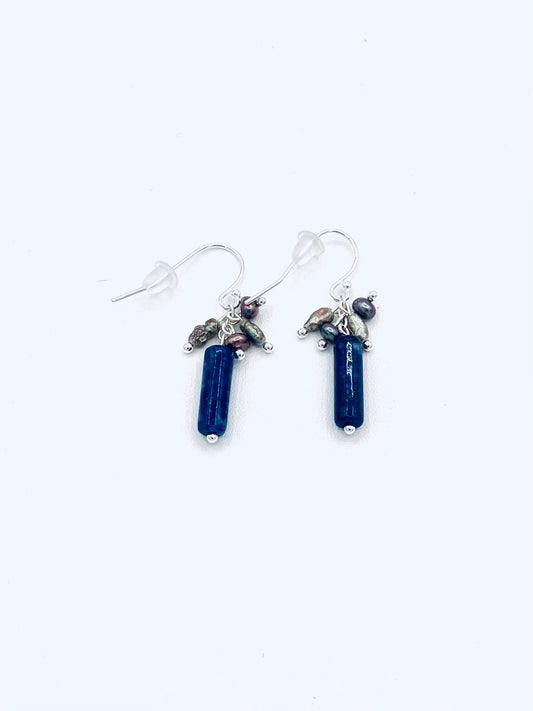 Pearl Earrings with Lapis Cluster