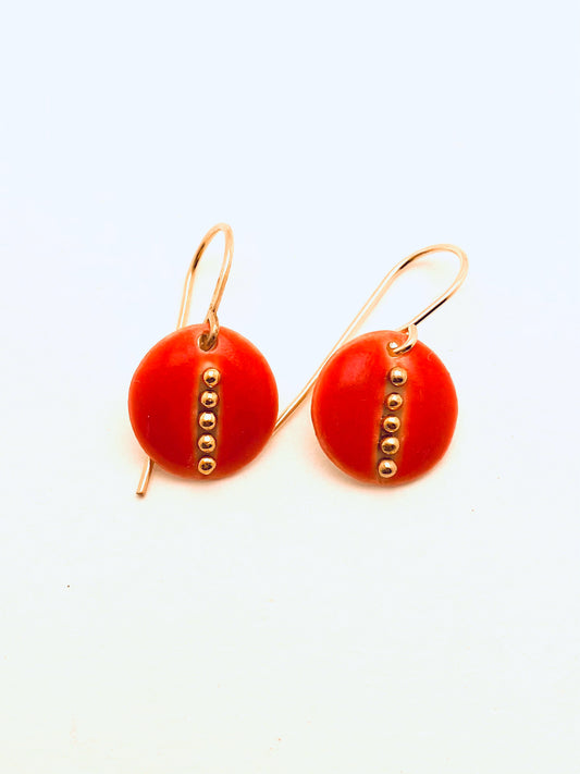 Beaded Circle Earrings, Coral Red