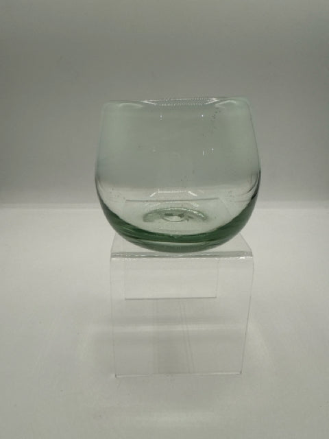 Short Handblown Wine Glass With White Rim Band