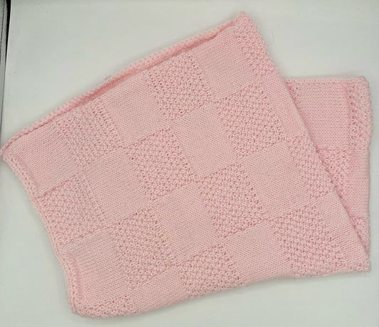 Pink Checkerboard Acrylic Knit Blanket