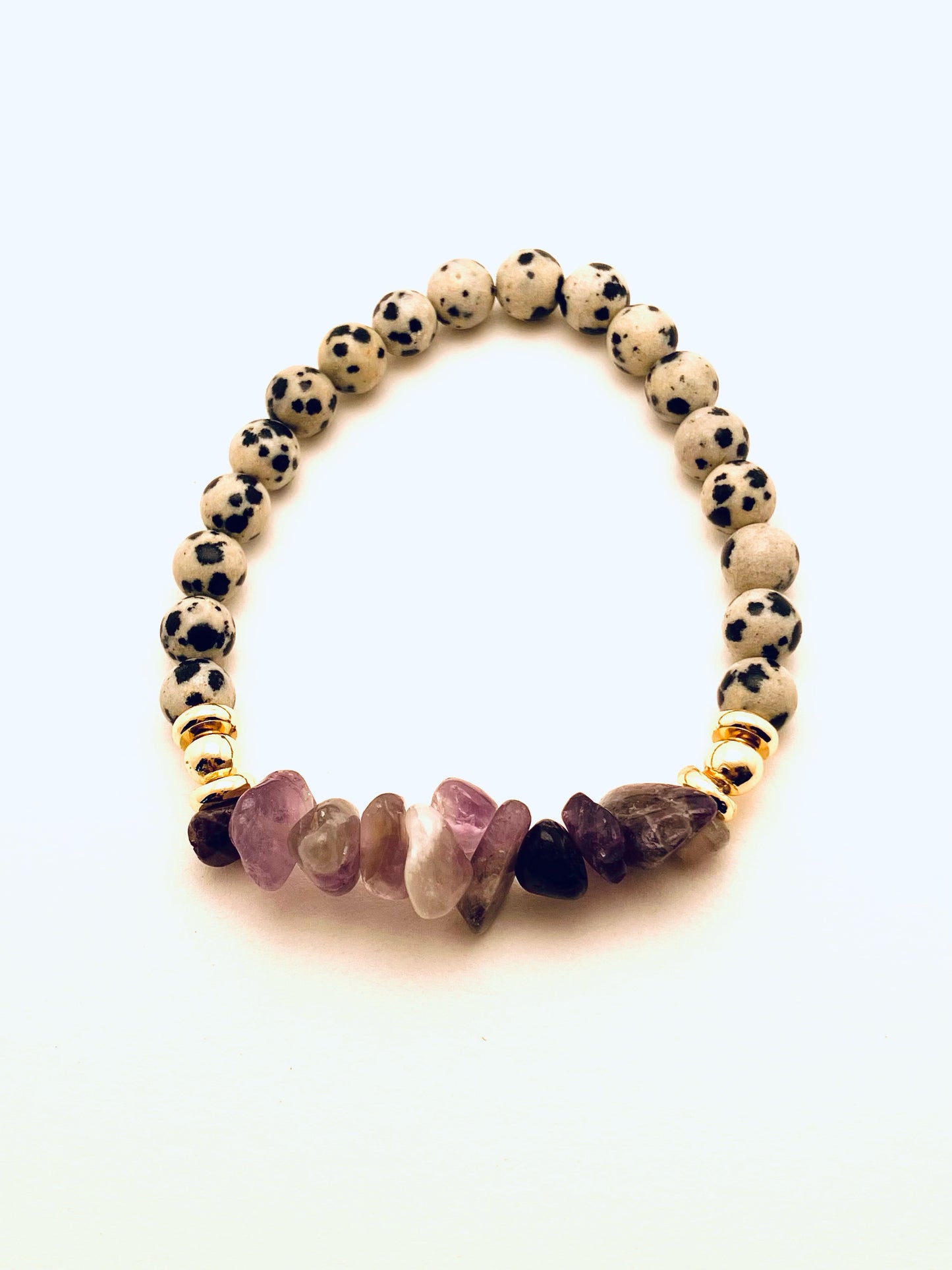 Dalmatian Bracelet Jasper Natural Stone with Purple Amethyst