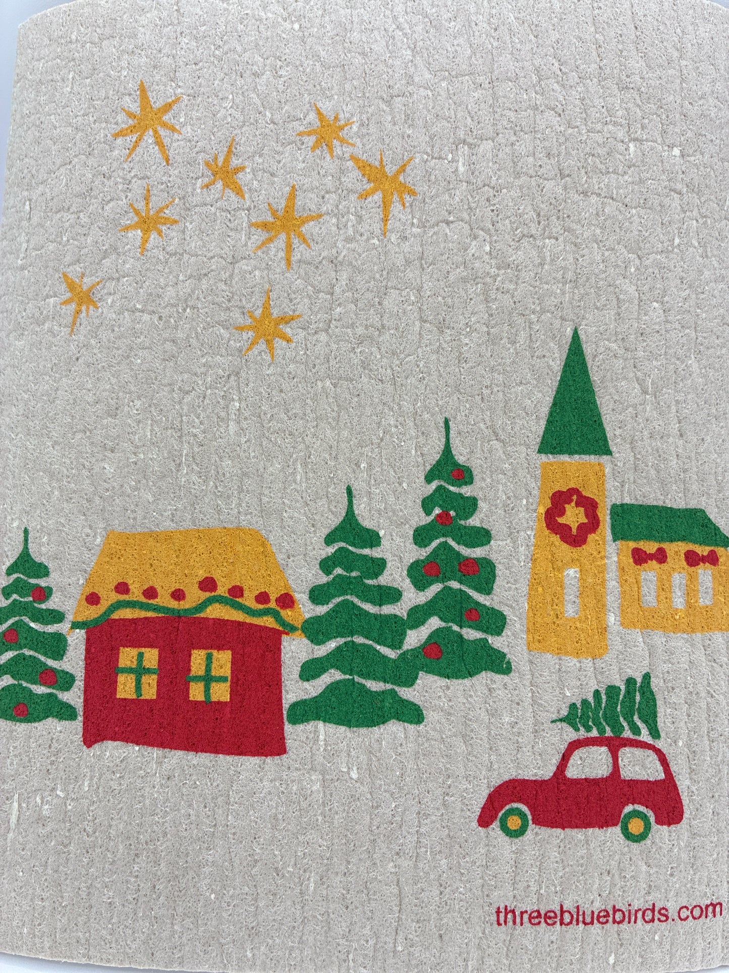 Cozy Christmas Village on Sand Swedish Dishcloth