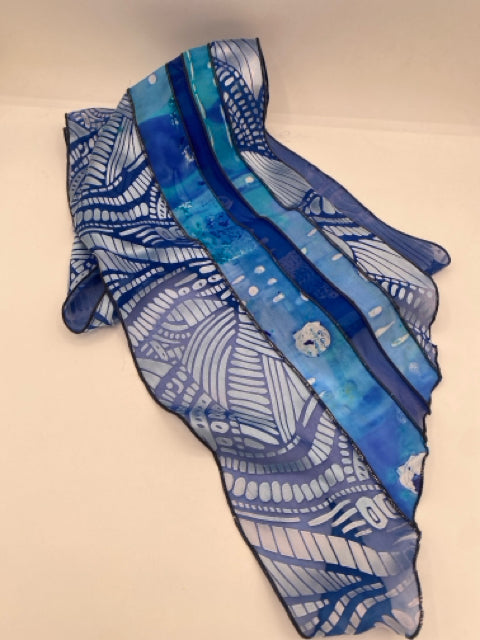 Blue Silk Collage Scarf