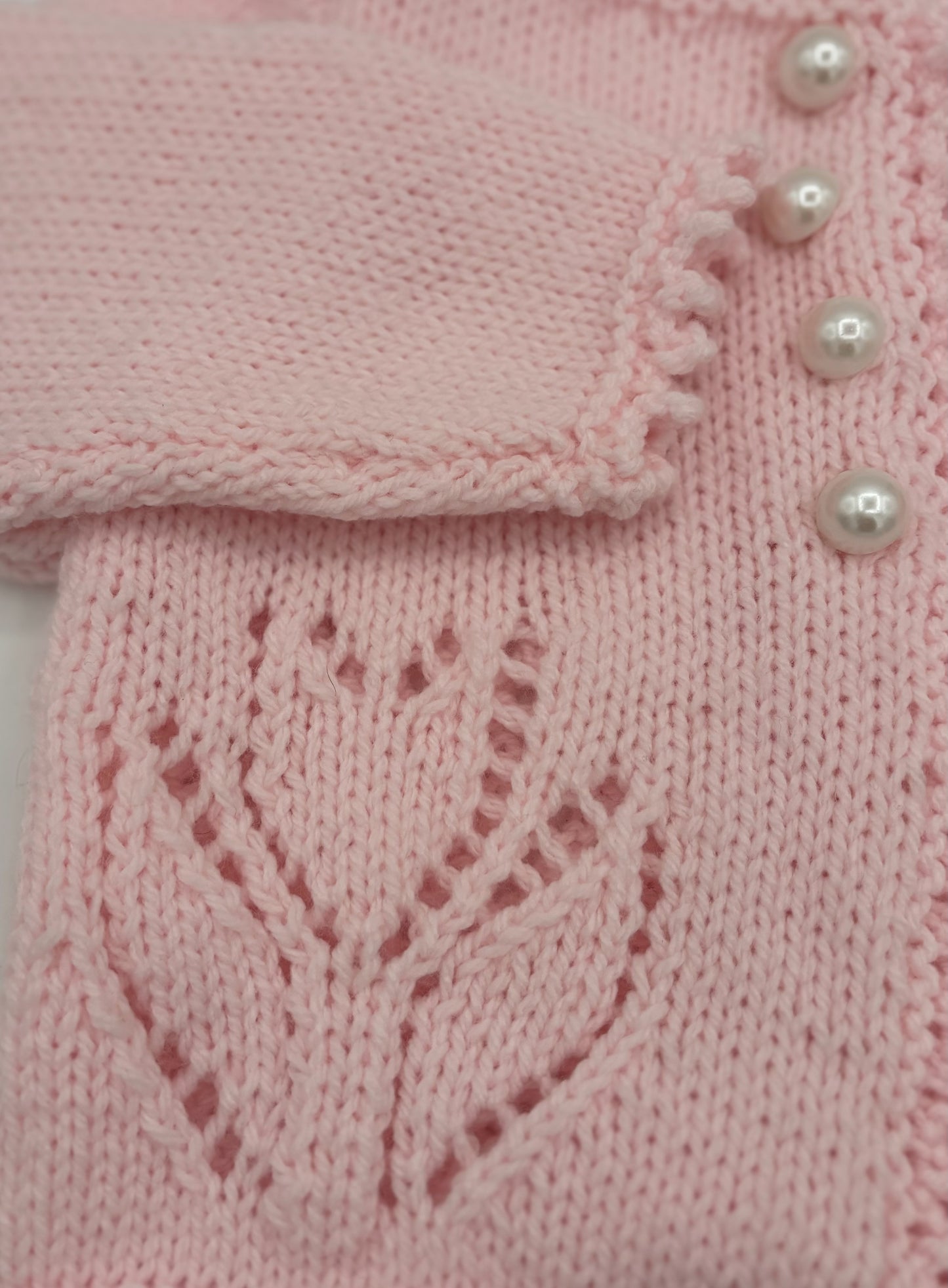 6-12 M Pink Acrylic Knit Cardigan And Hat Set