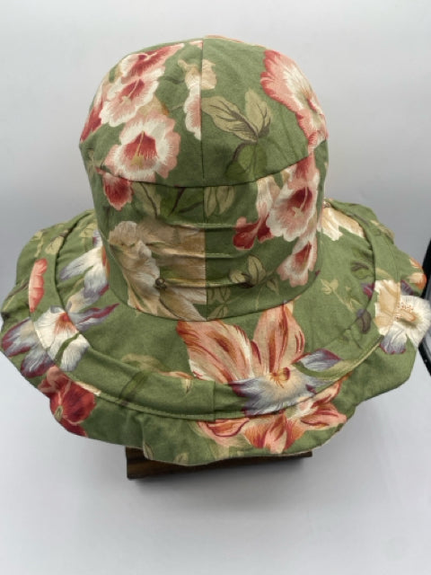 Olive Floral Colored Scalloped Edge Sun Hat