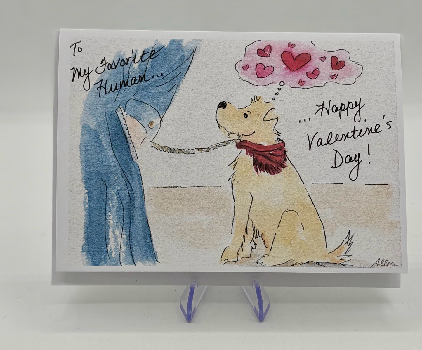 Dog on Leash Valentine's Card