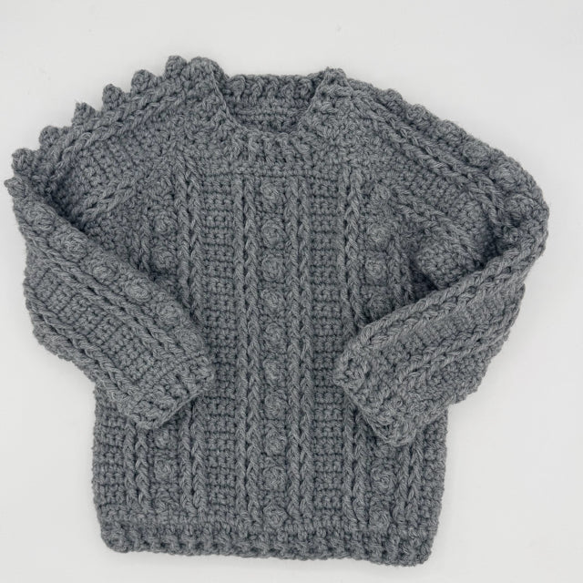 2 Y Grey Acrylic Crochet Pullover with Bobbles