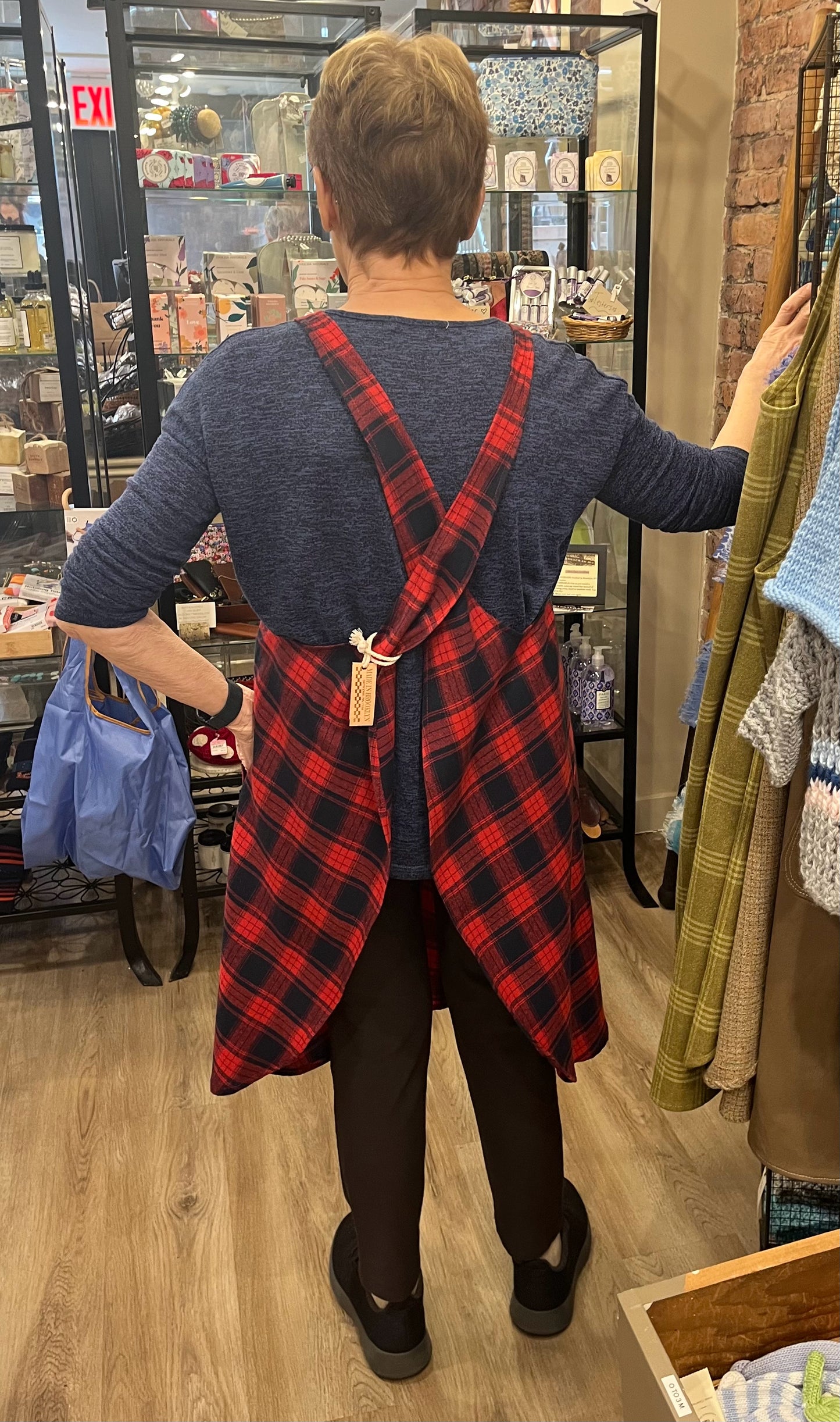 Red & Navy Plaid Smock Apron