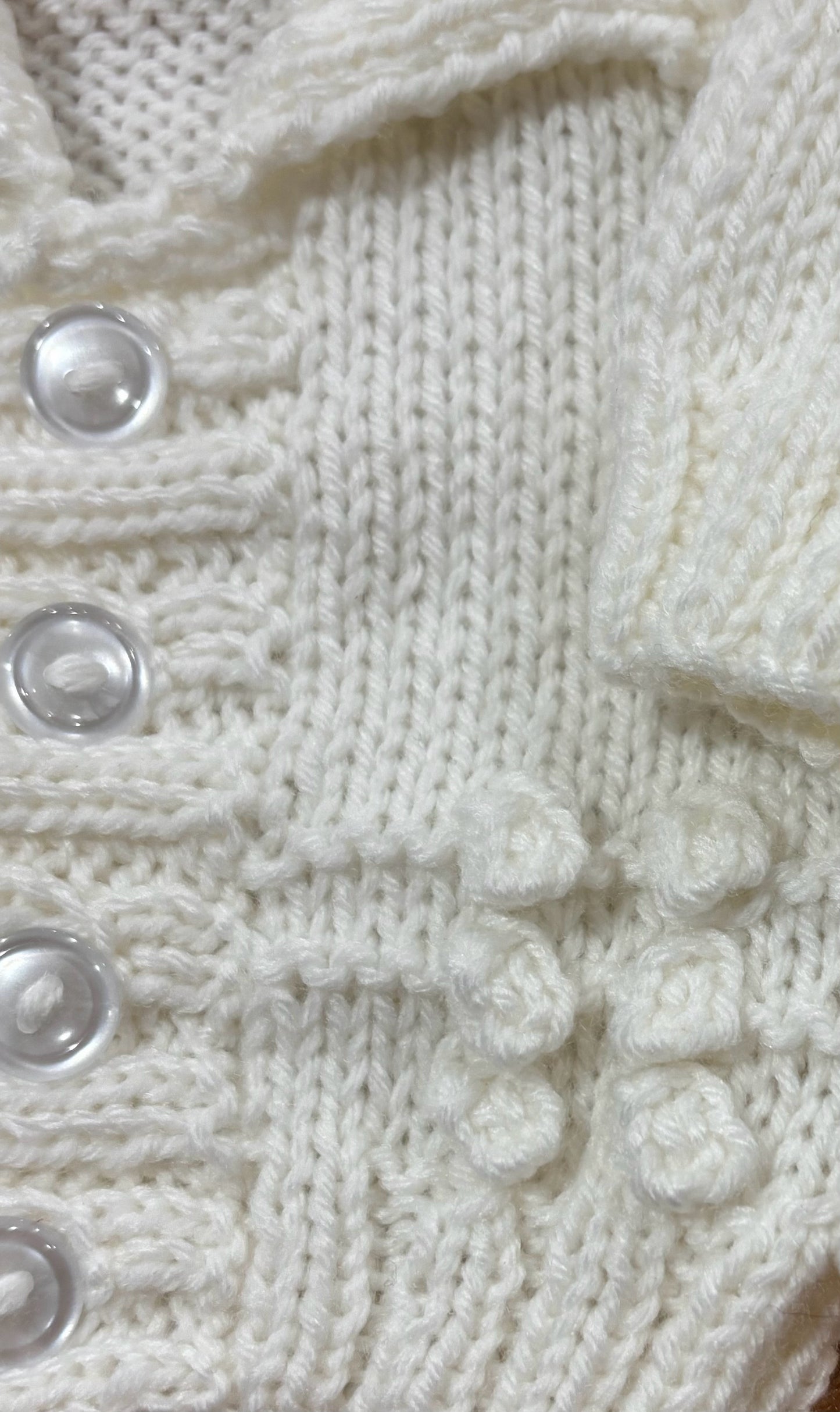 0-3 M White Acrylic Bobble Knit Cardigan