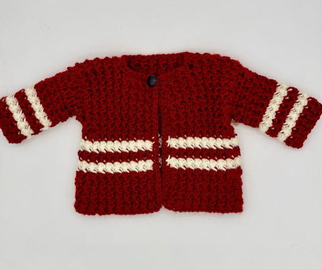 0-3 M Red with Cream Stripe Acrylic Crochet Swing Jacket