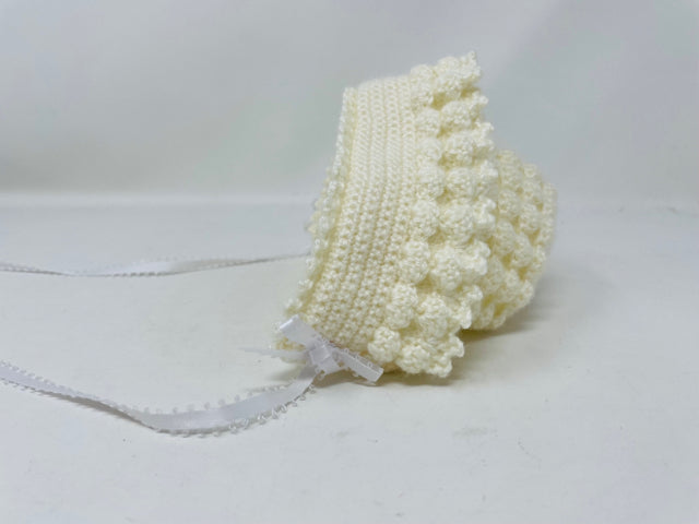 0-3 M Antique White Acrylic Knit Cardigan and Bonnet Set
