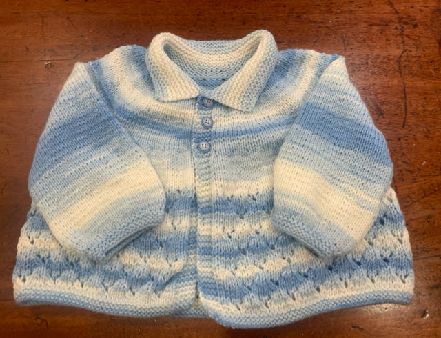 12-18 M Blue and White Acrylic Knit Matinee Coat