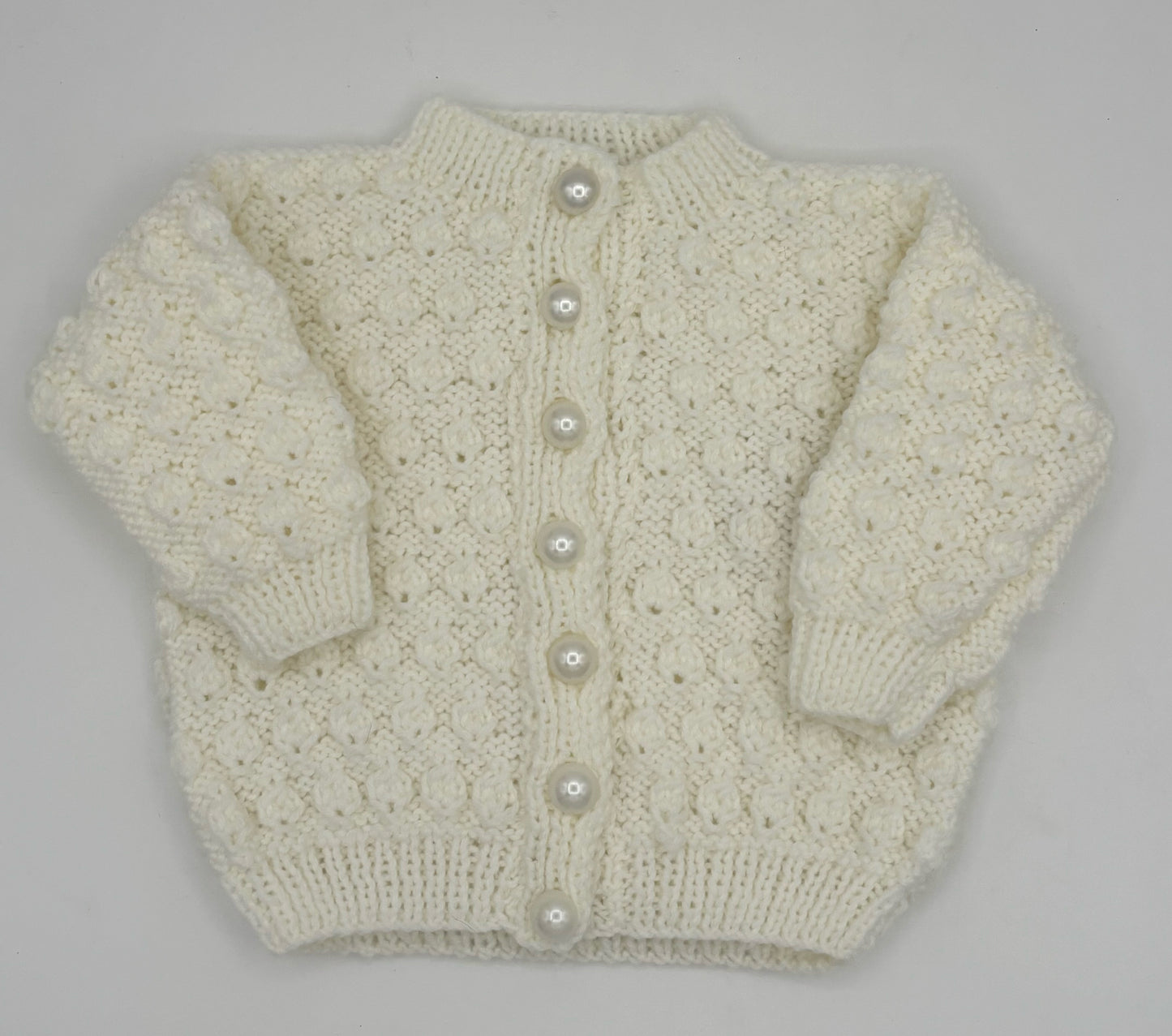6-12 M White Acrylic Knit Cardigan with Bobbles