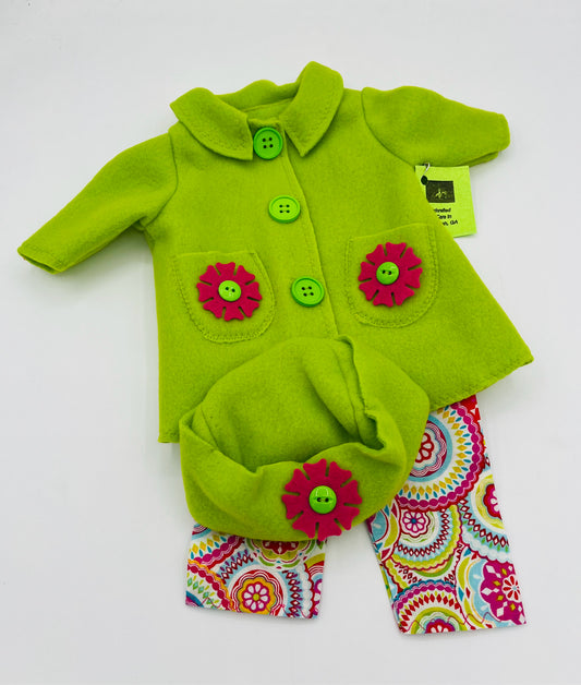Lime Green w/Pink Fleece Coat/Hat/Pants for 18" Doll