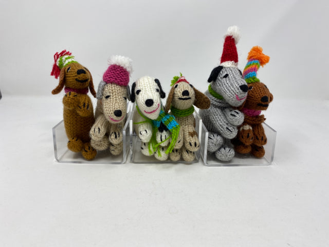 Knitted Dog with Hat Ornament