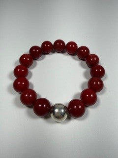 Red Coral Bracelet with Sterling Silver Bead