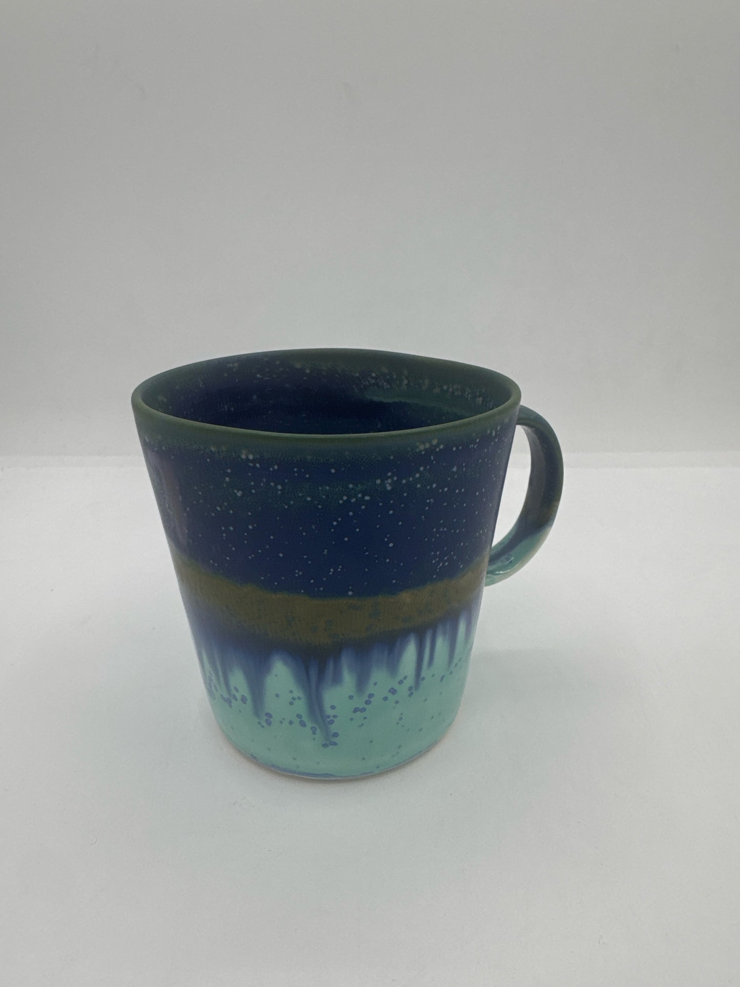 Porcelain Dark Blue, Robin Egg, and Mustard Multi Glazed Mugs