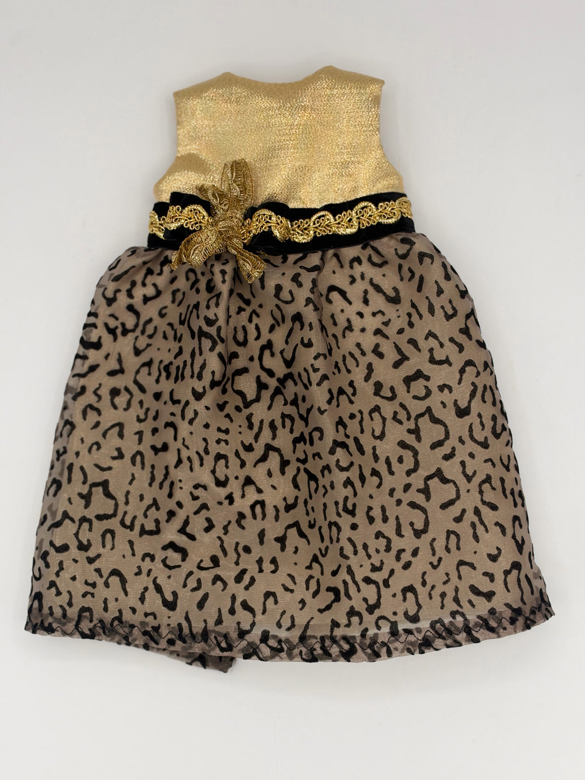 Gold Bodice and Leopard Sheer Dress w/Gold Bow for 18" Doll