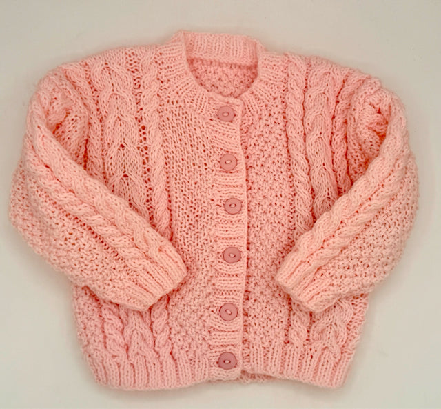 12-18 M Light Pink Acrylic Aran Cardigan