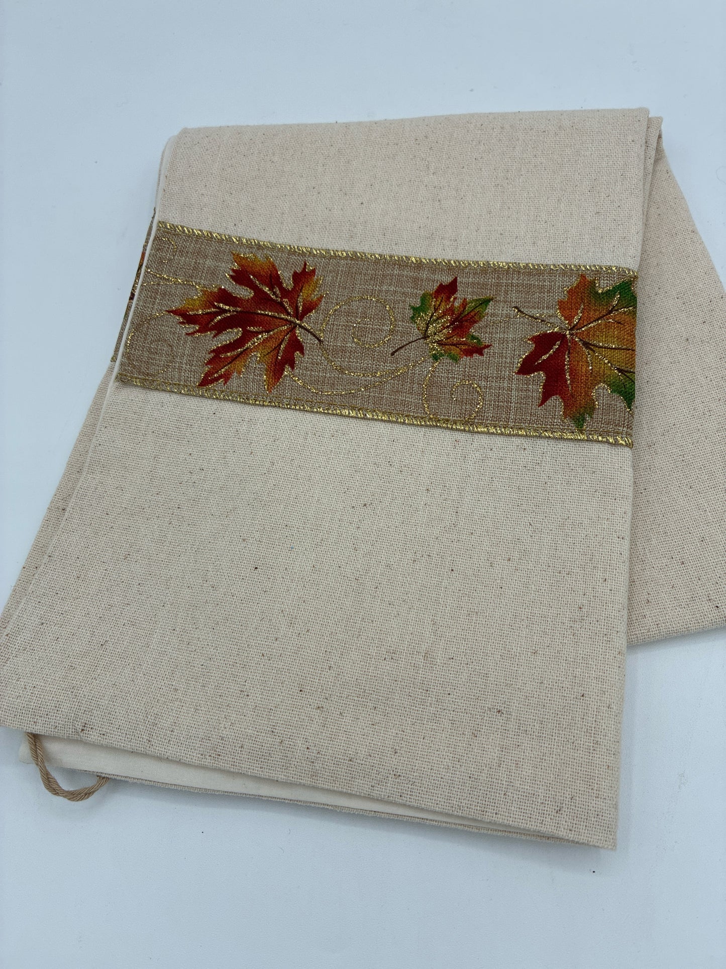 Muslin Table Runner with Leaf Trim