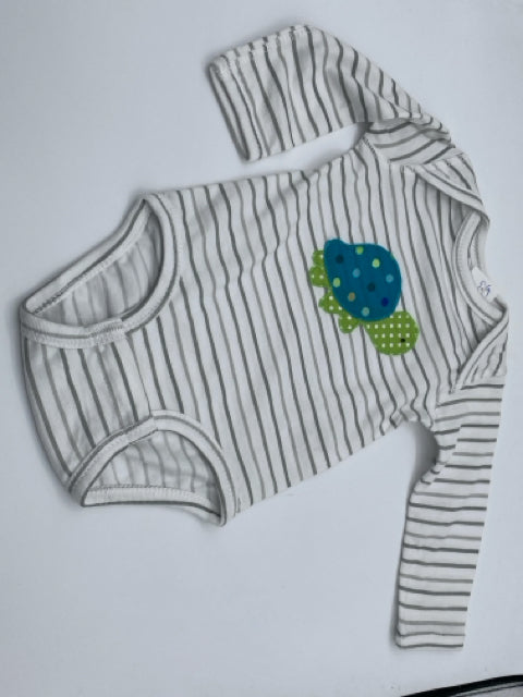 6M Onesie - Striped Long Sleeve w/Applique