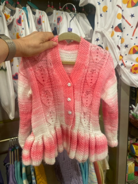 2 Y Pink Varigated Acrylic Knit Cardigan with Peplum