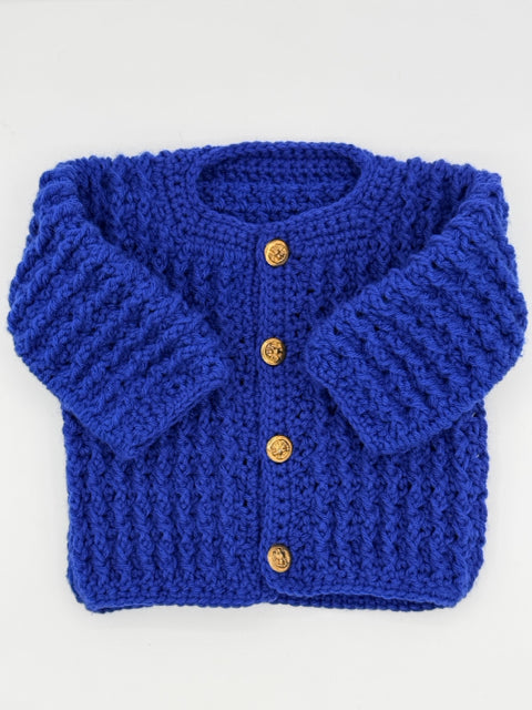 12 M Royal Blue Acrylic Rib Crochet Cardigan