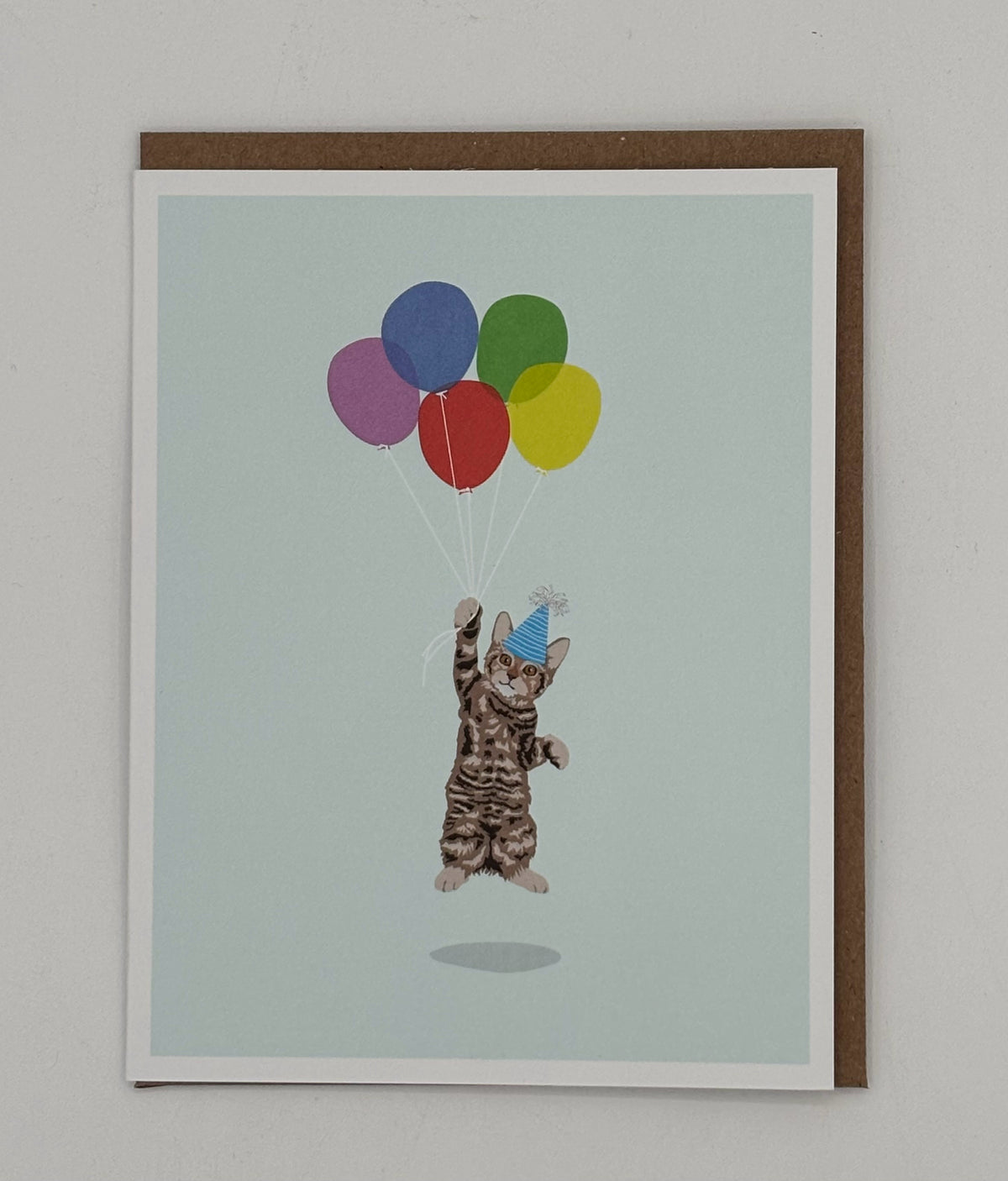 Tiger Cat with Balloons Birthday Card