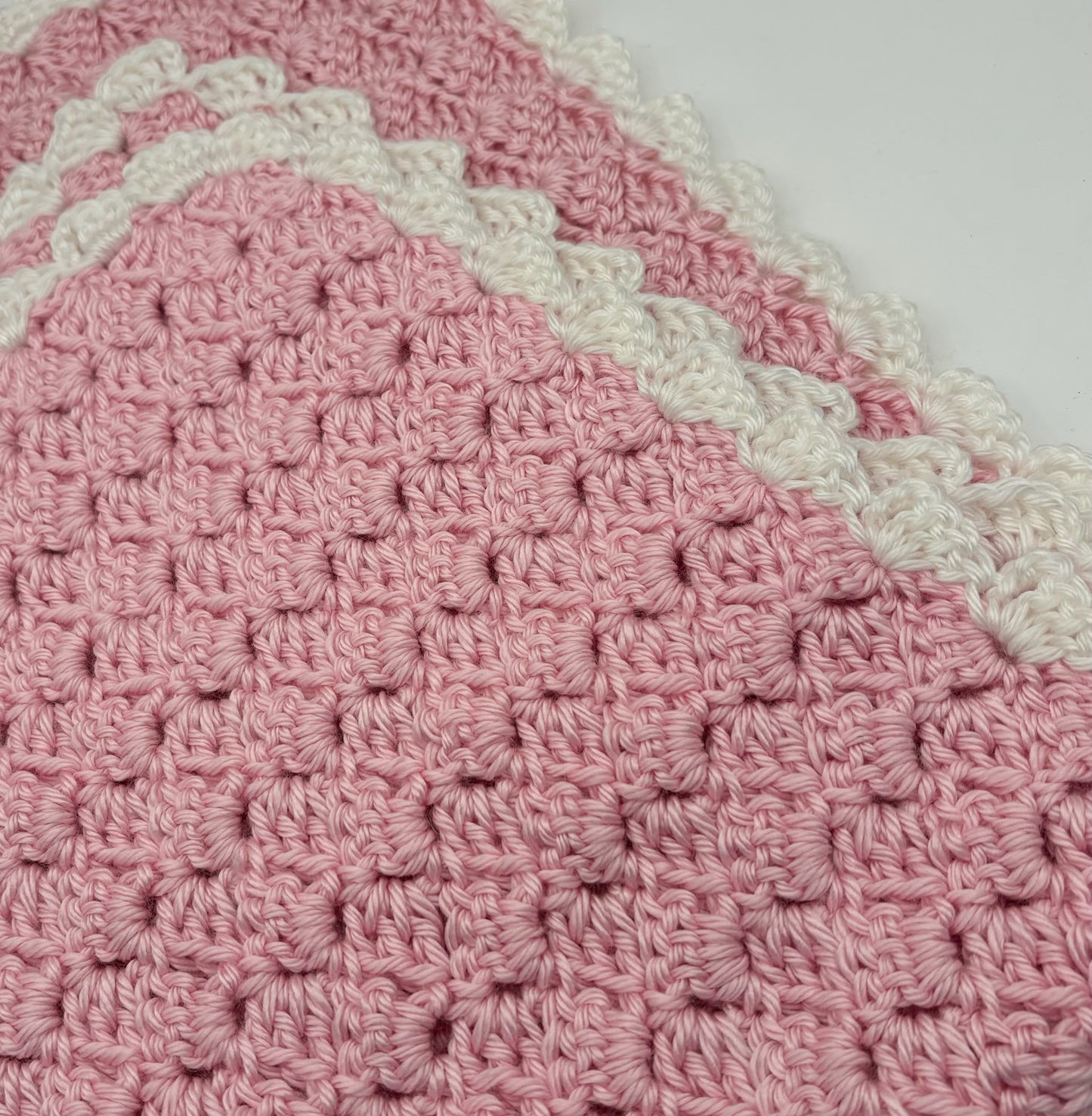 Pink & White Trim Acrylic Crochet Baby Afghan