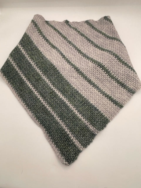 Green and Grey Merino Wool Crochet Cowl