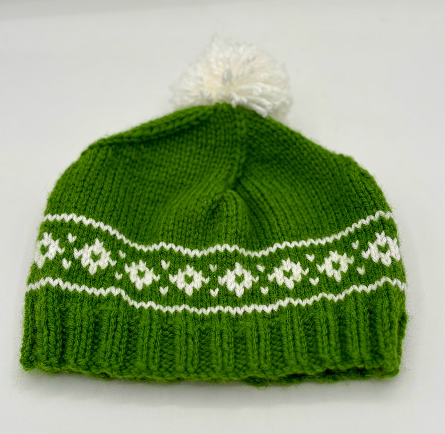 Child S Kelly Green Acrylic Fair Isle Knit Beanie with Pom Pom