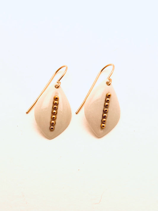 Beaded Leaf Earrings, White