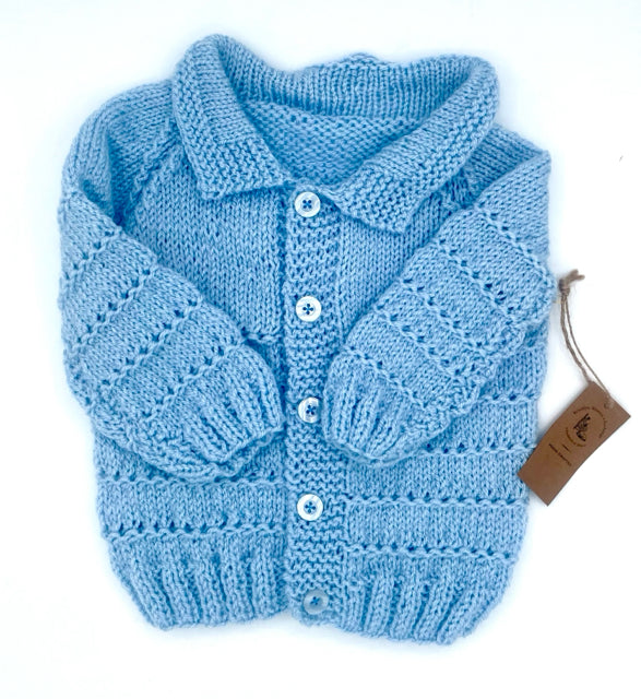 6-12 M Blue Acrylic Knit Cardigan