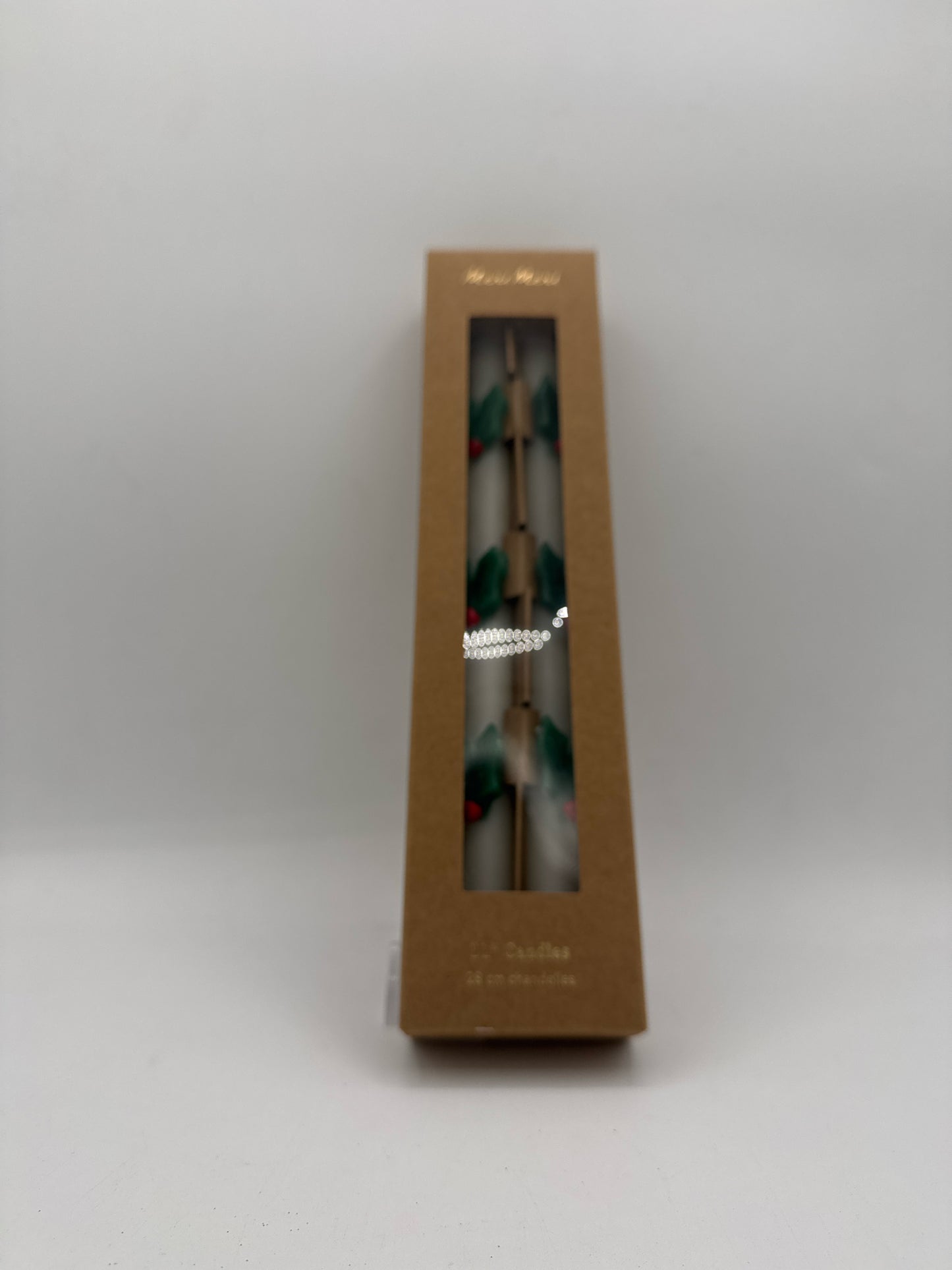Set of Two Holly Tapered Candles