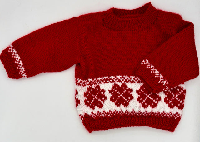 6 M Red Acrylic Knit Fair Isle Pullover