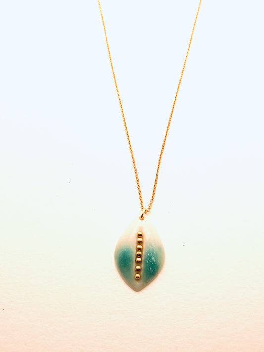 Beaded Leaf Necklace, Turquoise Glaze