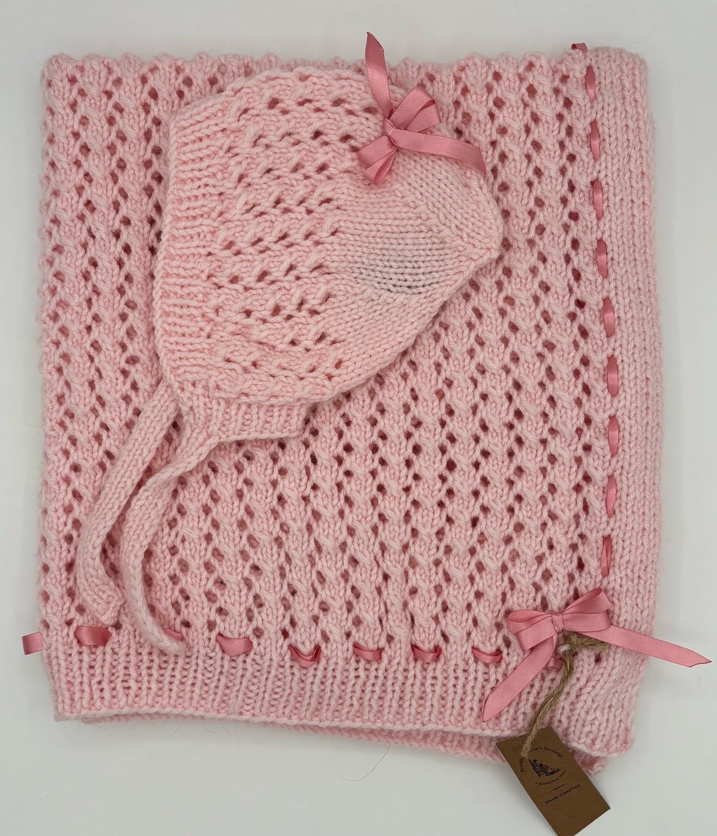 Pink Acrylic Baby Blanket with Bonnet