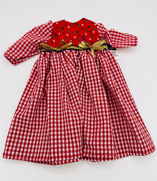 Red Gingham Dress w/ Velvet Ribbon/Gold Bows for 18" Doll