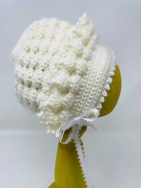 0-3 M Antique White Acrylic Knit Cardigan and Bonnet Set
