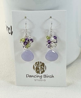 Lavender Chalcedony, Peridot, Amethyst, White Topaz & Sterling Silver Earrings