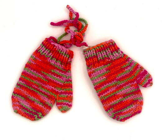 2-4 Y Pink Multi Cotton Knit Mittens with String