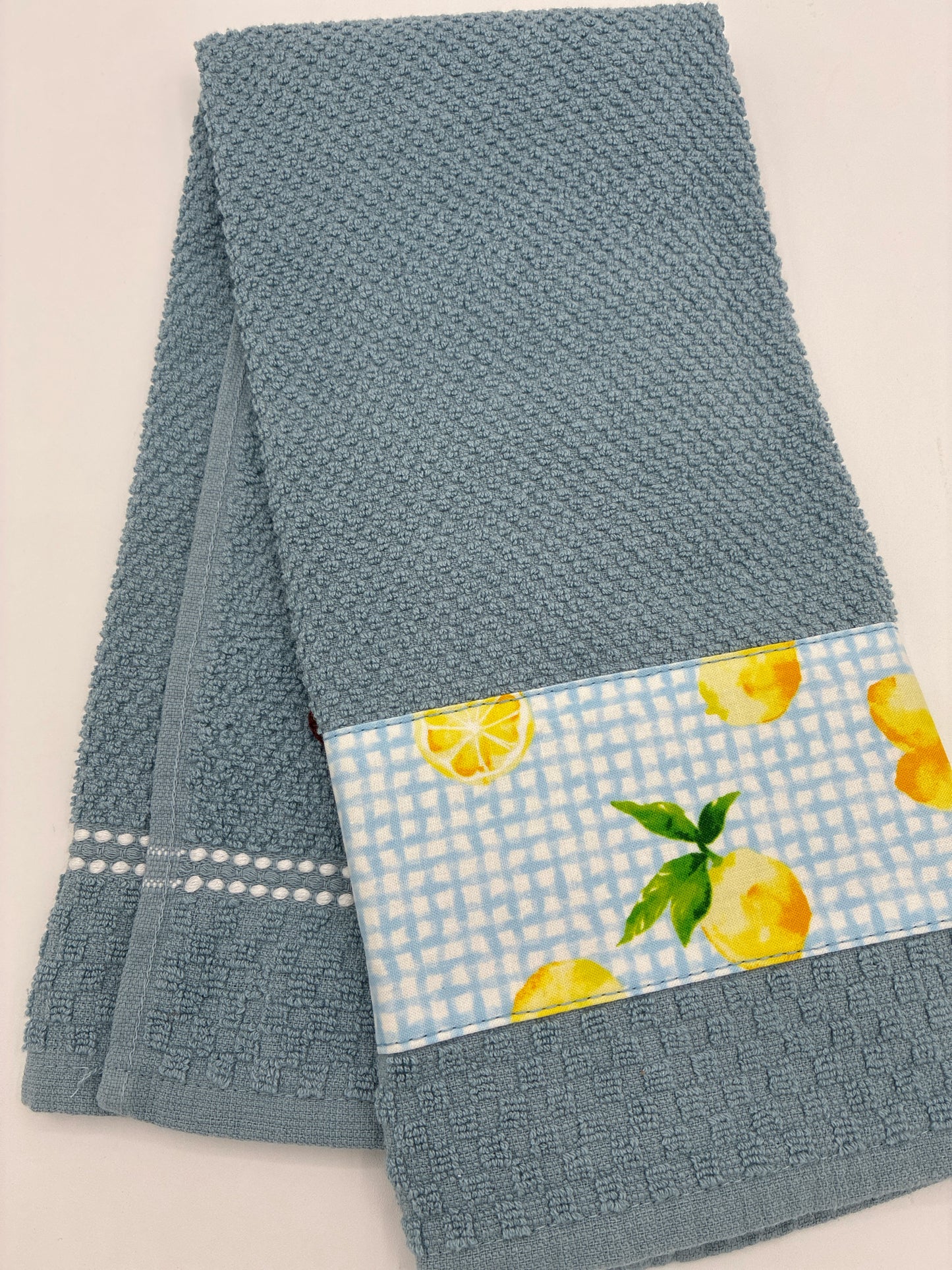 Light Steel Blue Towel with Lemon Trim