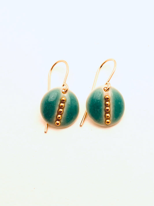 Beaded Circle Earrings, Turquoise Glaze