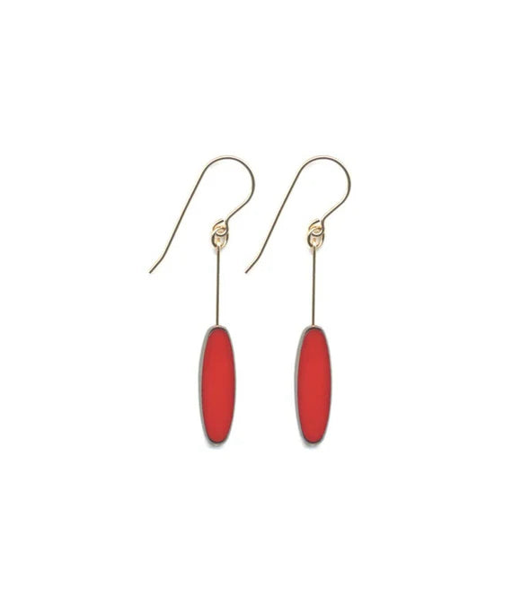Red Ellipse Earrings with Platinum Edging