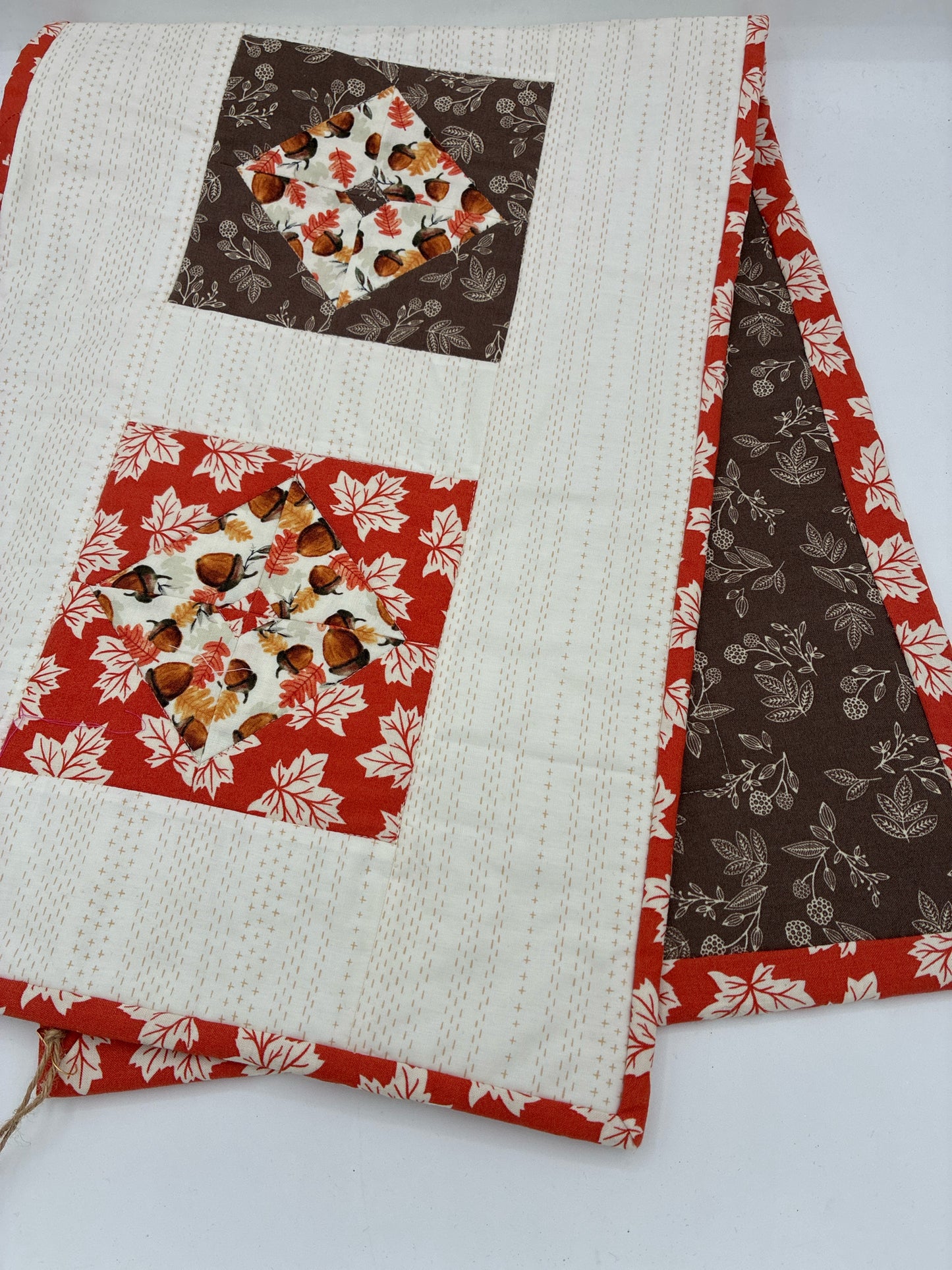 Quilted Cream, Orange, Brown Table Runner