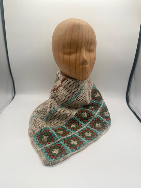 Oat, Blue, Russet and Forest Merino Blend Crochet Granny Square Cowl