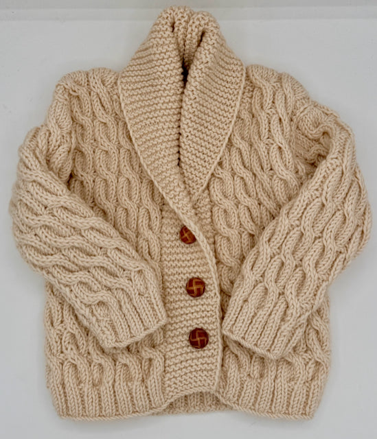 2 Y Off-White Acrylic Cable Knit Cardigan with Shawl Collar