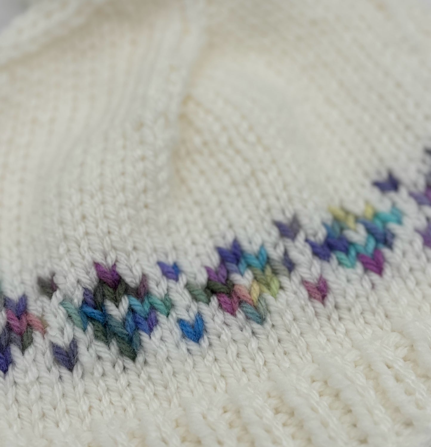 Child S White with Pastel Acrylic Fair Isle Knit Beanie with Pom Pom