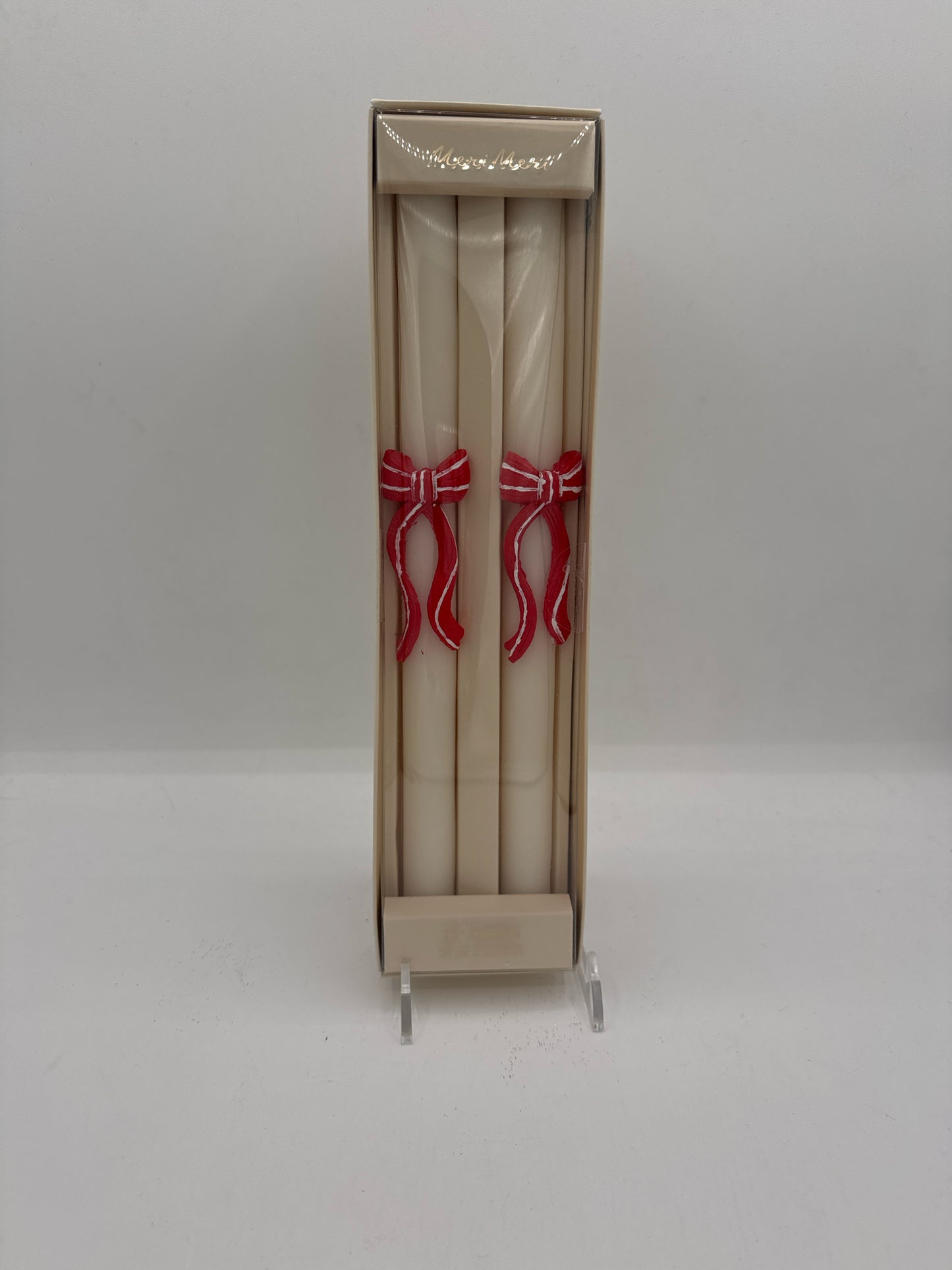 Boxed Set of White Candles with Red Box