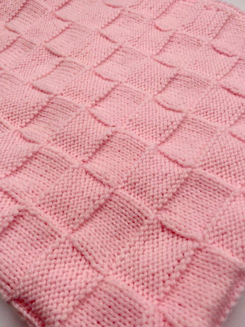 Pink Basketweave Acrylic Knit Receiving Blanket
